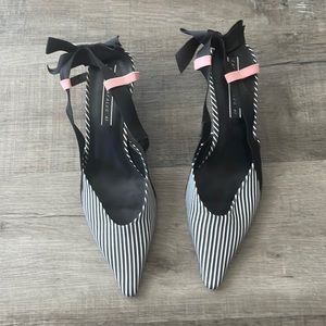 Zara sandals, size 10, black, white stripes